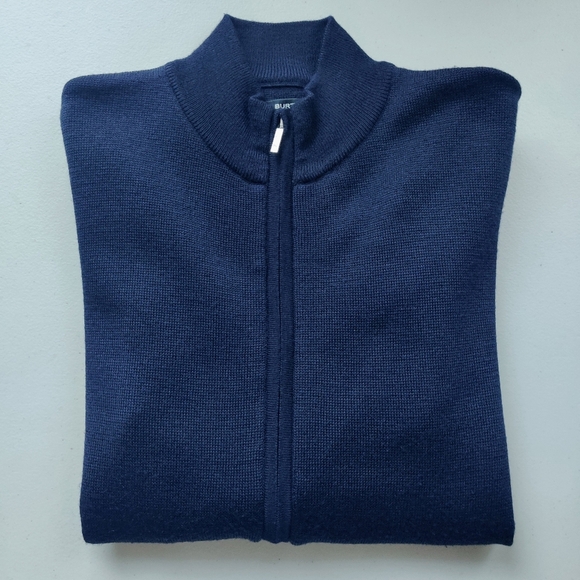 BURTON London Sweater M Full Zip Mock Neck Navy Blue Cardigan Men's - Picture 6 of 8